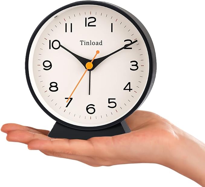Tinload 4.5" Battery Operated Retro Analog Alarm Clock, Small Silent Bedside - Image 2