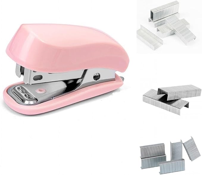 Pink Color Mini Stapler with Staples, Small Cute Stapler by Knamoda