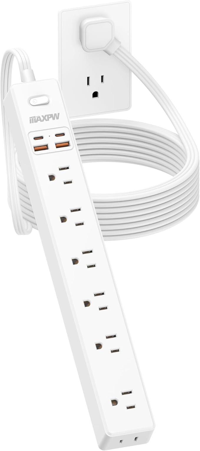 15 Ft Power Strip Surge Protector - 7 Outlets 4 USB Ports (2 USB C), Ultra Thin Flat Extension Cord & Flat Plug, 1700 Joules, Wall Mount, Desk Charging Station for Home Office Dorm, White-DeskLoop Office
