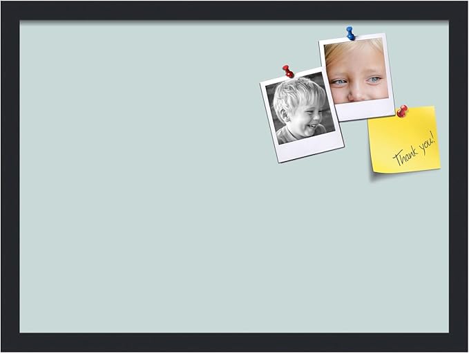 PinPix 22x16 Inch Cork Bulletin Board. This Decorative Framed Pin Board Comes with Soft Blue Design and a Satin Black Frame. Ideal for Home Office Decor or Message Board (PinPix-1814)-DeskLoop Office