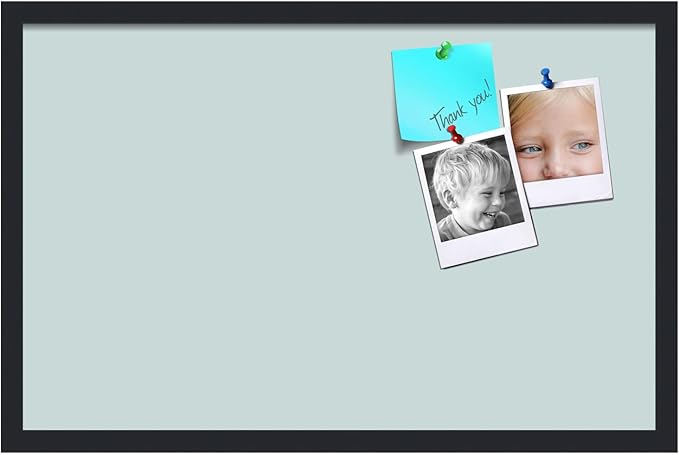 PinPix 28x18 Inch Cork Bulletin Board. This Decorative Framed Pin Board Comes with Soft Blue Design and a Satin Black Frame. Ideal for Home Office Decor or Message Board (PinPix-1814)-DeskLoop Office