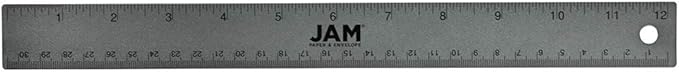 JAM PAPER Strong Aluminum Ruler - 12 Inch - Metal Ruler with Non-Skid Cork Backing - Grey Metallic - Sold Individually-DeskLoop Office