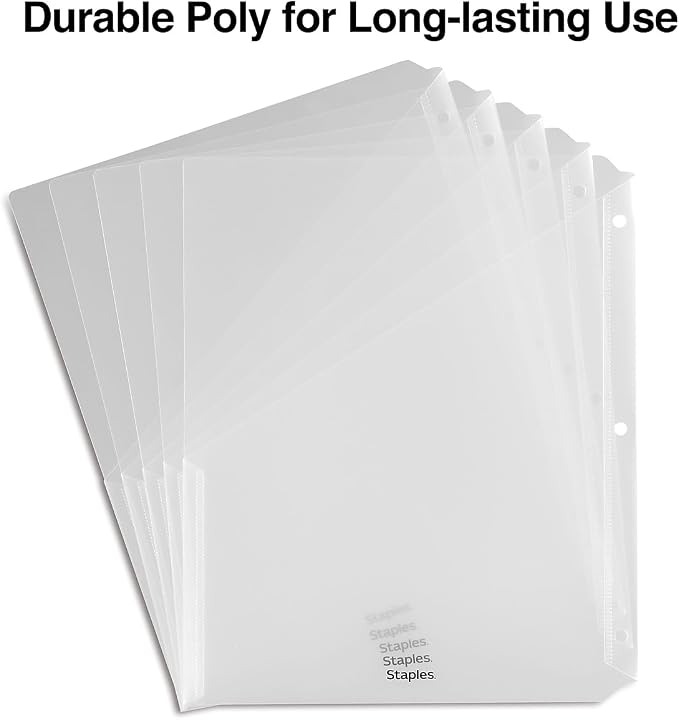 Staples Binder Pockets, 3‑Hole Punched, Secure Storage - Image 3