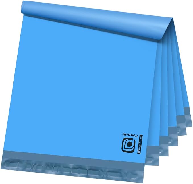 POLYSELLS 100 pcs 12x15.5 Inches Blue Poly Mailers Shipping Envelopes, Strong by POLYSELLS