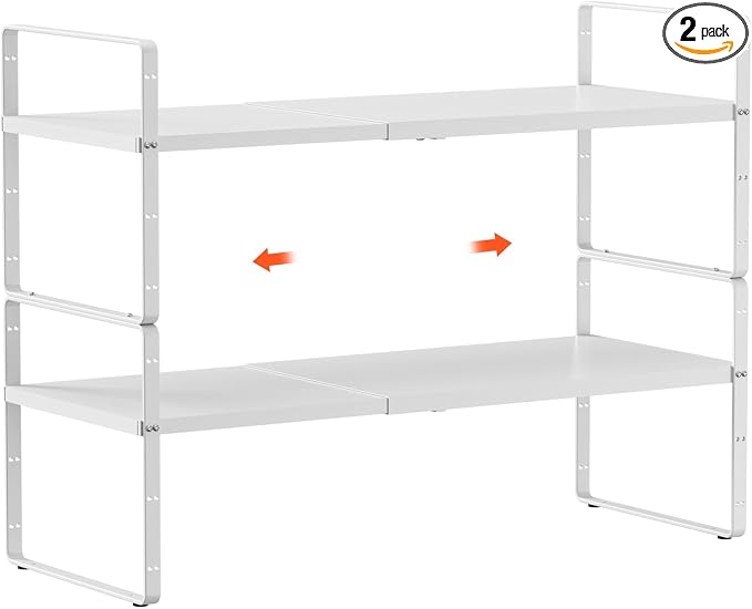 jkxoo 2Pack 16.5-27’’L Expandable Cabinet Shelf Organizers, Stackable Metal by jkxoo