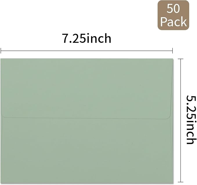 YINUOYOUJIA 50 Packs Sage Green A7 Envelopes, 5x7 Envelopes - Image 2