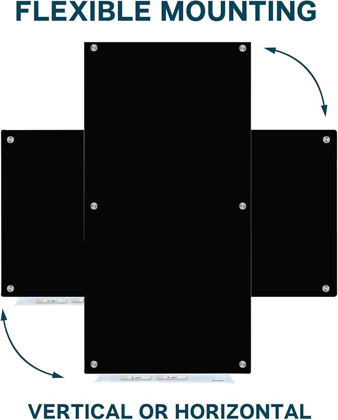 J&J worldwide Glass Whiteboard 6' x 4', Magnetic Black Glass Dry Erase Board, Black White Board Frameless, Includes Markers, Magnets, Marker Tray, Eraser for Wall, Office, Home, School-DeskLoop Office