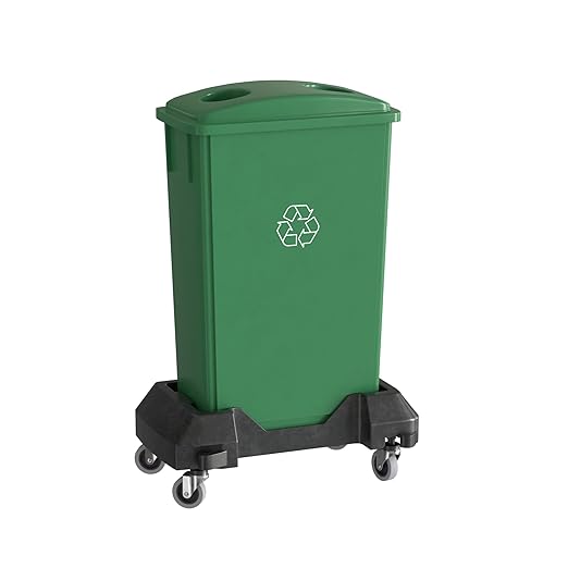 23 Gallon Green Recycle Slim Jim Trash Can with Bottle Slot Lid and Dolly-DeskLoop Office
