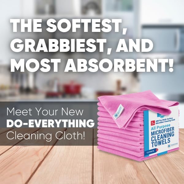 MW Pro Microfiber Cleaning Cloth | Pink | 12 Pack | 16” x 16” | All Purpose Microfiber Towels - Clean, Dust, Polish, Scrub, Absorbent-DeskLoop Office
