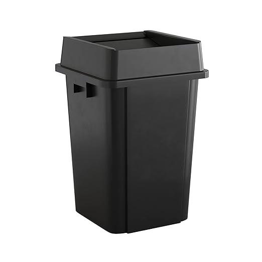 19 Gallon Black Square Commercial Trash Can with Lid-DeskLoop Office