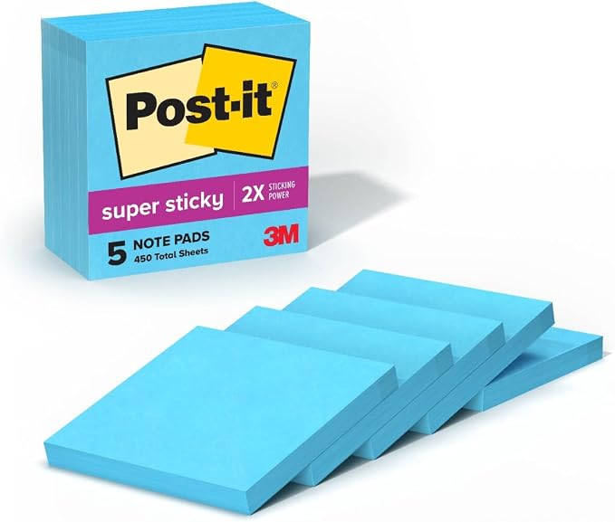 Post-it Super Sticky Notes, 3 x 3 in, 5 Pads, 90 Sheets/Pad | School Supplies by Unknown