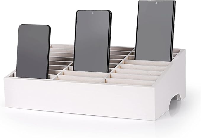 24-Grid Wooden Cell Phone Holder Desktop Organizer Storage Box by Ozzptuu