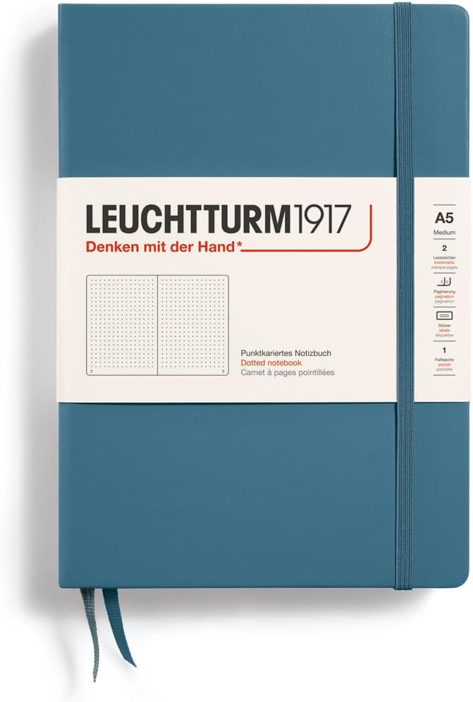 LEUCHTTURM1917 - Notebook Hardcover Medium A5-251 Numbered Pages for Writing and Journaling (Stone Blue, Dotted)-DeskLoop Office