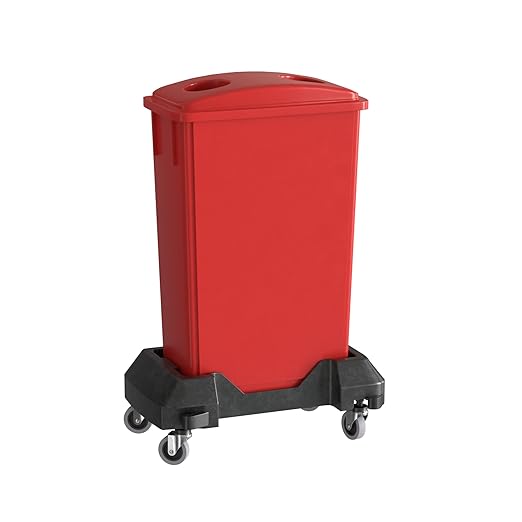 23 Gallon Red Slim Jim Trash Can with Bottle Lid and Dolly-DeskLoop Office