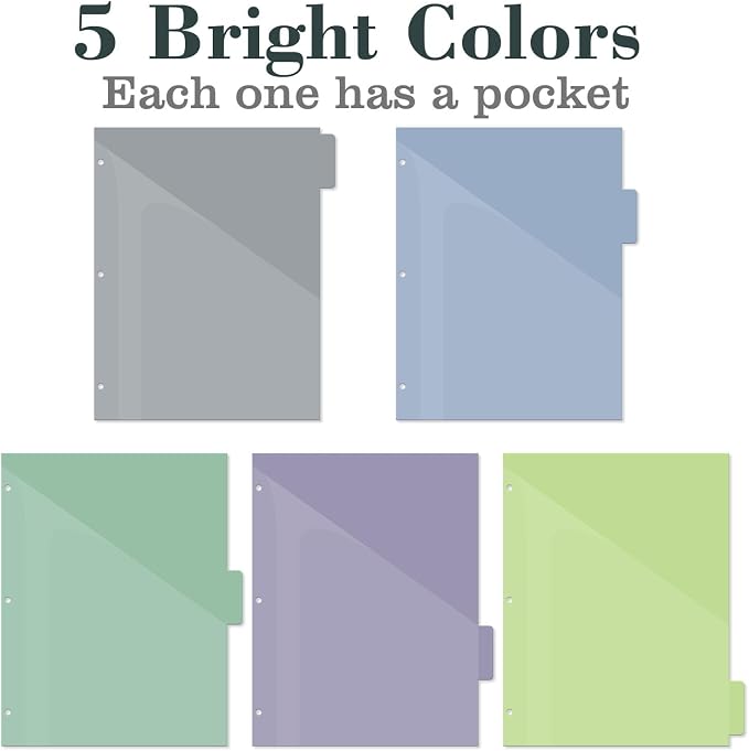 Pocket Plastic Dividers, 5 Tab Set, Letter Size, Morandi Color - Image 3