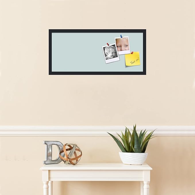 PinPix 28x12 Inch Cork Bulletin Board. This Decorative Framed Pin Board Comes with Soft Blue Design and a Satin Black Frame. Ideal for Home Office Decor or Message Board (PinPix-1814)-DeskLoop Office