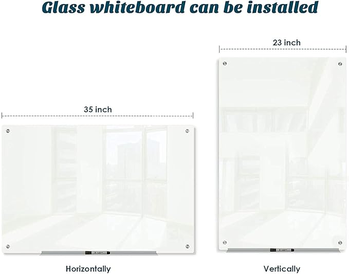 J&J worldwide Glass Dry Erase Board 23 x 35, Whiteboard Magnetic, Large Frameless White Boards for Walls, Includes Magnets, Marker Tray, Eraser for Office, Home, School-DeskLoop Office