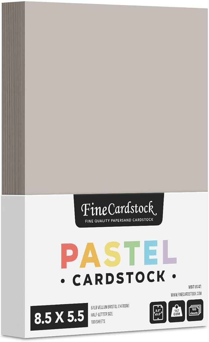 Half Letter Size, 8.5" x 5.5" Pastel Color Cardstock Paper for Arts and Crafts, Scrapbooking, Stationery Printing | Medium Weight 67lb Vellum Bristol (147gsm) Card Stock | 100 Sheets per Pack | Gray-DeskLoop Office