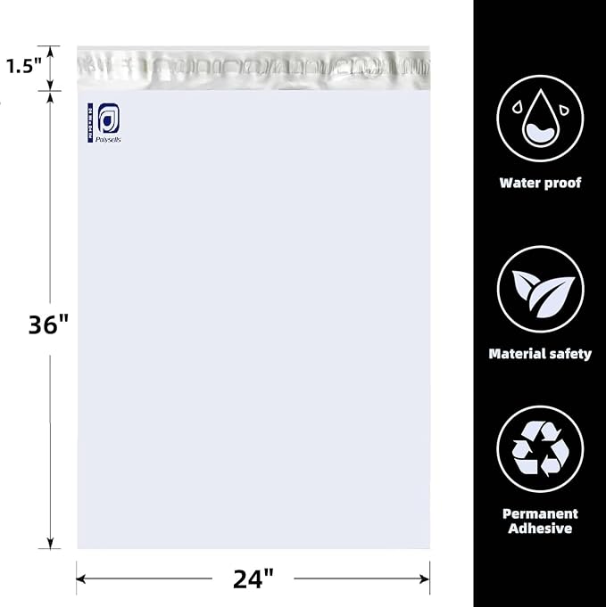 POLYSELLS 5 pcs 24x36 Inches Black Poly Mailers Shipping Envelopes, Strong - Image 2