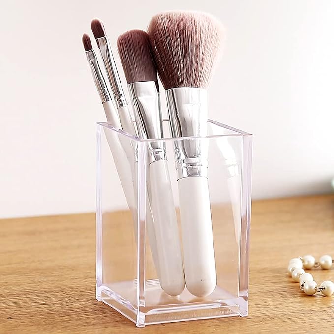 Newkita 2 Pack Clear Acrylic Pencil Pen Holder Cup, Acrylic Cosmetic Brushes - Image 6