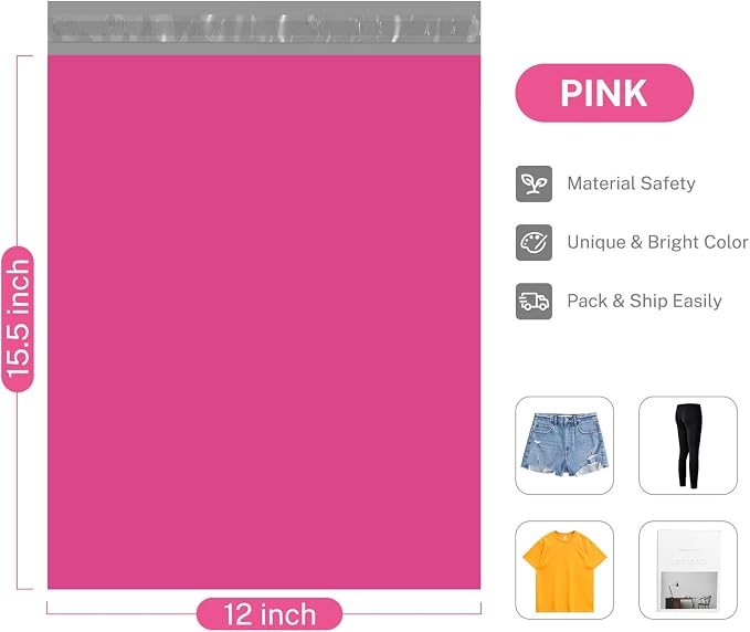Metronic Poly Mailers 12x15.5 500 Pack Pink, Midium Size Shipping Bags Strong - Image 2