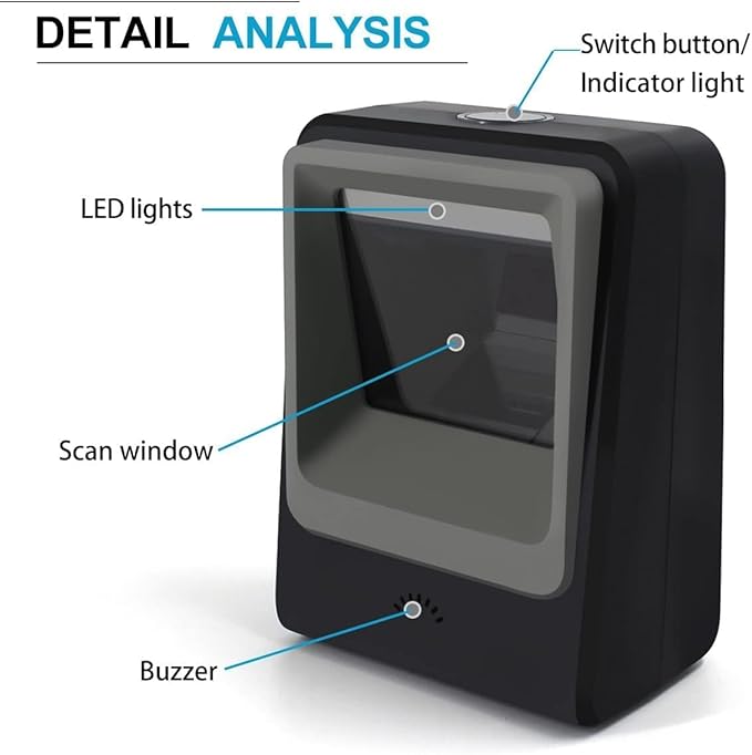 Handsfree 2D 1D Barcode Scanner,Alacrity QR Omnidirectional Desktop Bar Code Reader Scanner, Capture Barcodes from Mobile Phone Screen, Black-DeskLoop Office