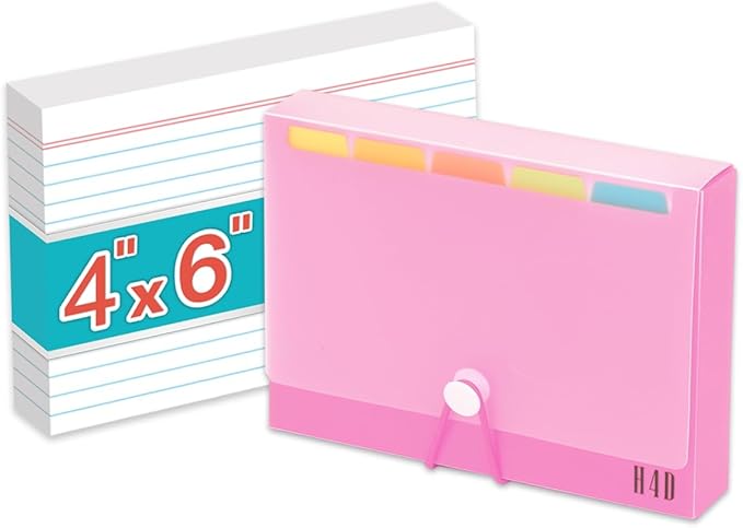 H4D 4x6 Index Card Case with 100 Heavyweight Ruled Index Cards and Dividers by H4D
