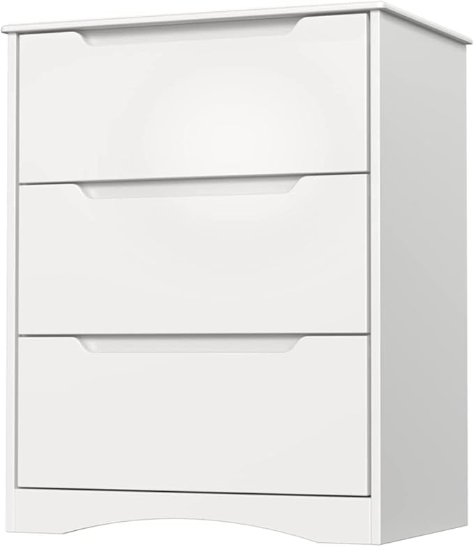 Gizoon 3 Drawers Chest, Bedroom Drawer Dresser with Large Storage Capacity, Embedded Handle, and Sturdy Anti-Tripping Device, Modern Design Cabinet for Hallway, Office, Living Room (White)-DeskLoop Office