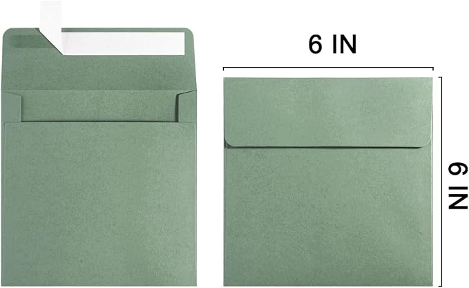 50 Pack 6 x 6 Square Envelopes Self Seal, Sage Green | - Image 2