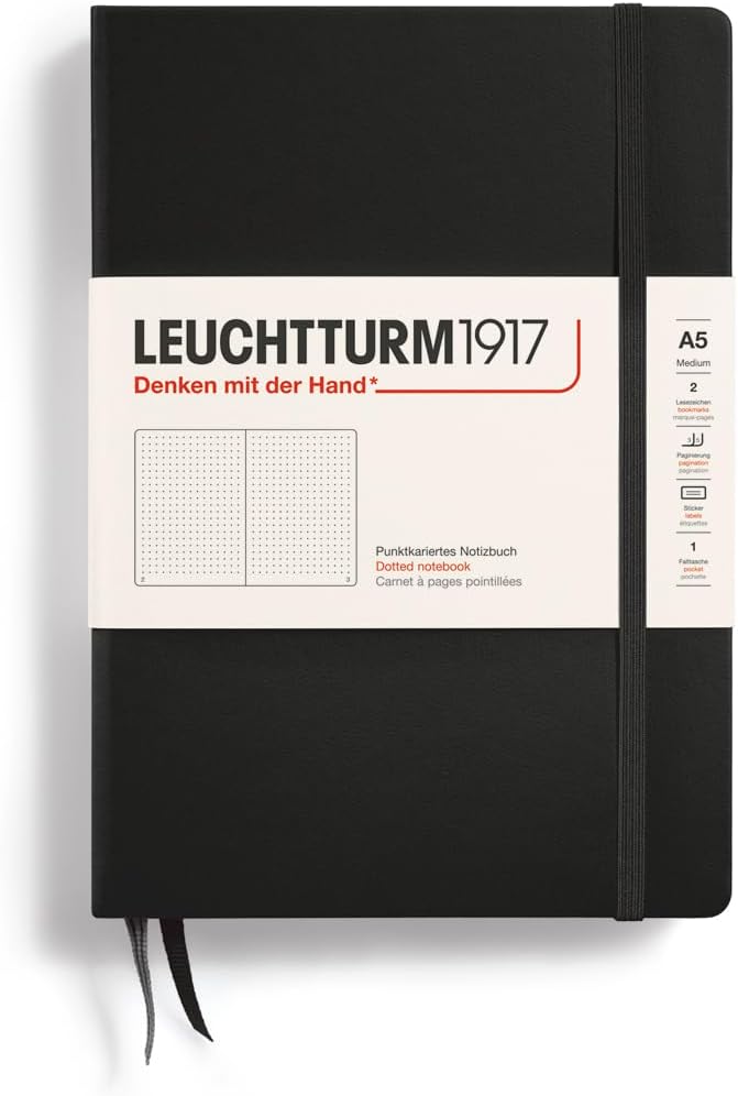 LEUCHTTURM1917 - Notebook Hardcover Medium A5-251 Numbered Pages for Writing and Journaling (Black, Dotted)-DeskLoop Office