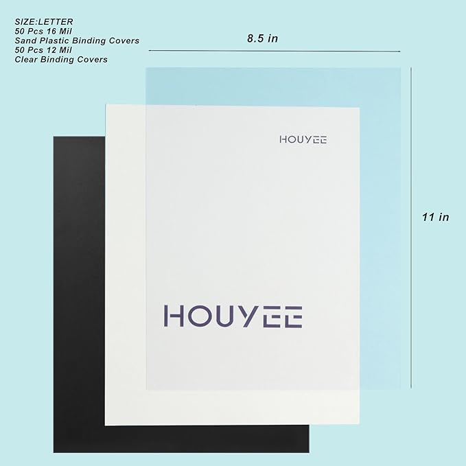 HOUYEE 100 Pack Binding Covers Set, 8.5x11 Inches, Including 50 Pcs 12 Mil Clear Binding Covers, 50 Pcs 16 Mil Sand Plastic Binding Covers-DeskLoop Office