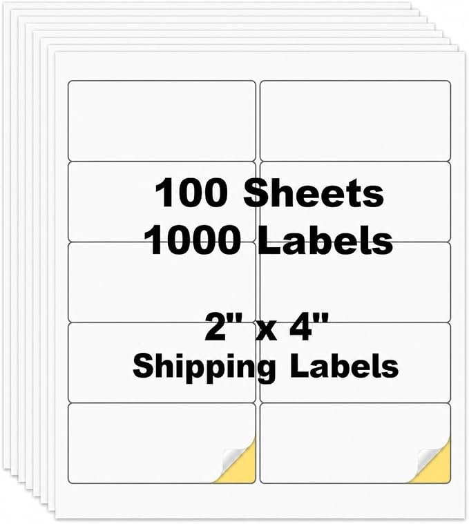 100 Sheets 1000 Pcs2 x4 10 Up White Shipping Labels by Risepekt