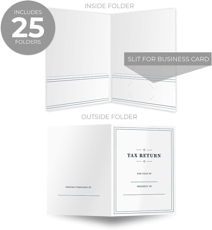 Professional Navy Border Tax Return Folders / 25 Sleek Blue and White 2 Pocket - Image 2