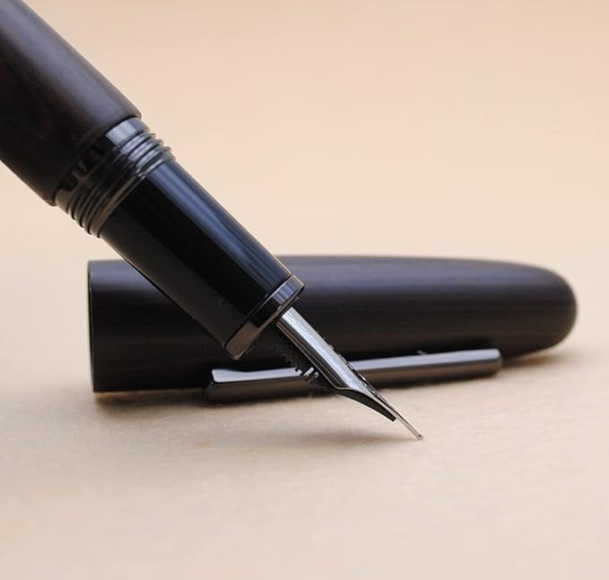 JINHAO 9056 Natural Wood Fountain Pen Handmade Ink Pen (Ebony Wood, Black clip, Medium Nib 0.7mm)-DeskLoop Office