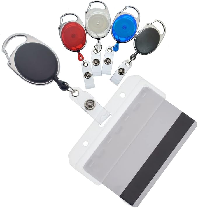 5 Pack - Premium Carabiner Badge Reel - Mag Stripe Exposed ID Holder by SpecialistID