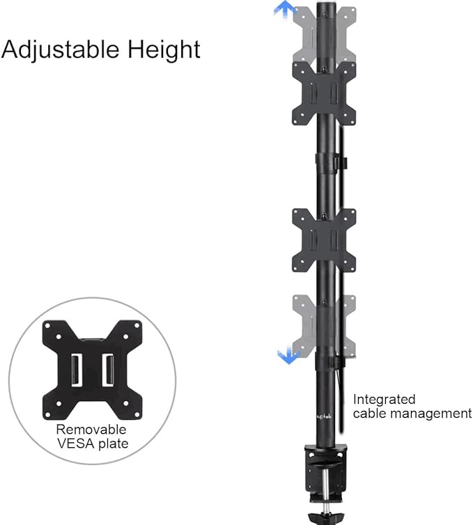 Suptek Dual LED LCD Monitor Stand up Desk Mount for 2 / Two Screens up to 32 inch Extra Tall 31.5" Pole Heavy Duty Fully Adjustable Stand Vertical Array (MD6802)-DeskLoop Office
