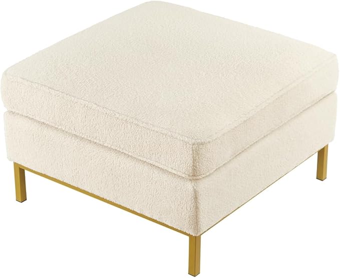24KF Large Square Couch Ottoman for Living Room, Upholstered Teddy Fabric Padded Cushion Ottoman Table,Large Foot Rest,5088-Teddy Cream-DeskLoop Office