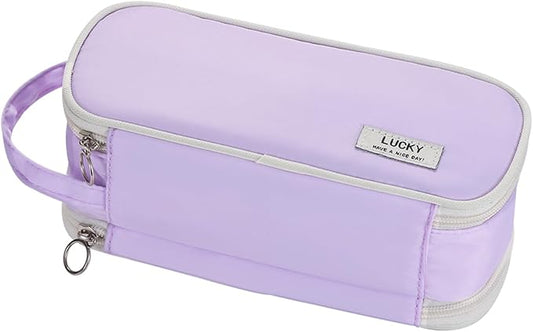 Large Pencil Case Zipper Pencil Pouch for Girls Adults Kids Aesthetic Pencil Bag Organizer Big Capacity Pen Bag with Handle Portable for School Office Purple-DeskLoop Office