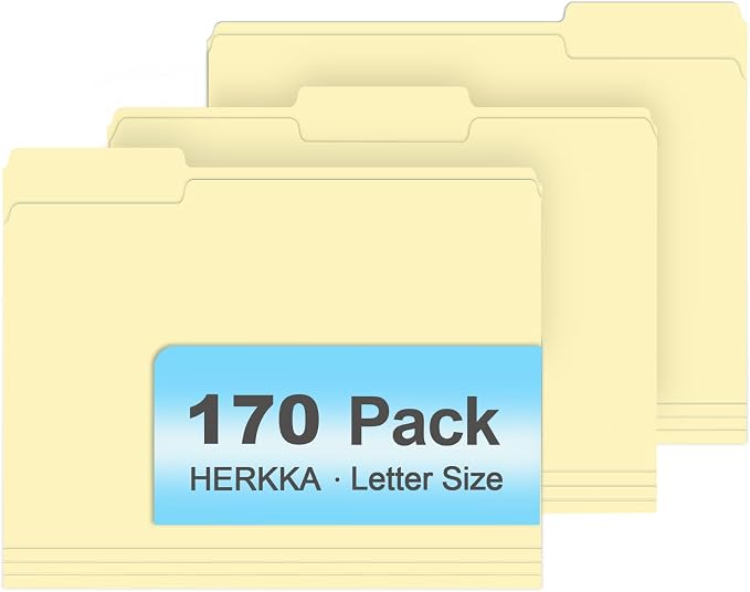 Manila Folders, HERKKA 170 Pack 1/3 Cut Tab File Folders, Manila Folders 8.5 x by HERKKA