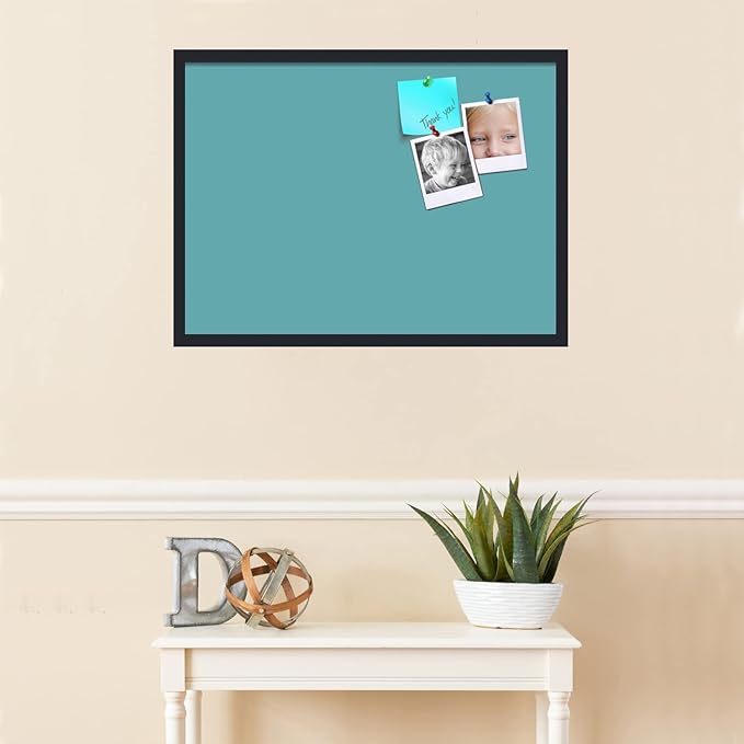 PinPix 30x22 Inch Cork Bulletin Board. This Decorative Framed Pin Board Comes with Aqua Pastel Design and a Satin Black Frame. Ideal for Home Office Decor or Message Board (PinPix-1806)-DeskLoop Office