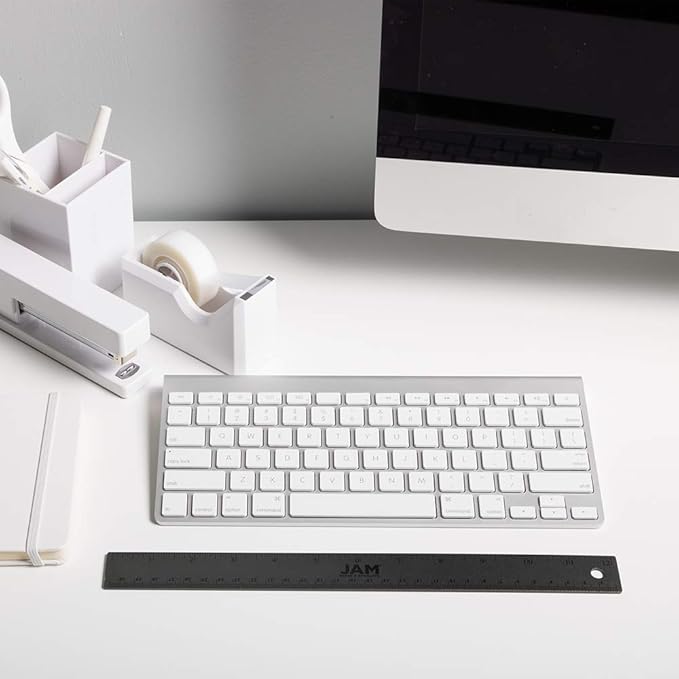 JAM PAPER Strong Aluminum Ruler - 12 Inch - Metal Ruler with Non-Skid Cork Backing - Grey Metallic - Sold Individually-DeskLoop Office