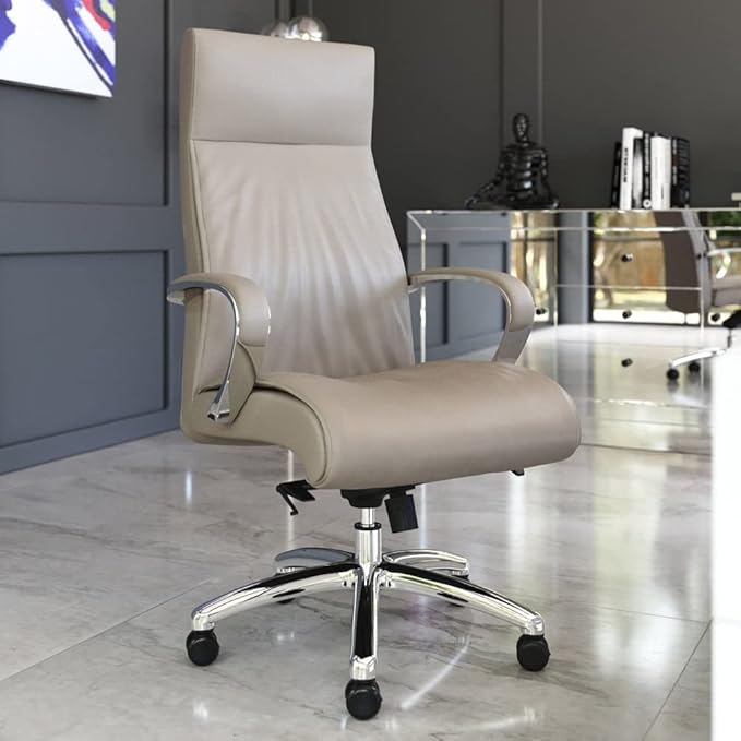 ZURI Forbes Genuine Leather Aluminum Base High Back Executive Chair - Light Grey-DeskLoop Office