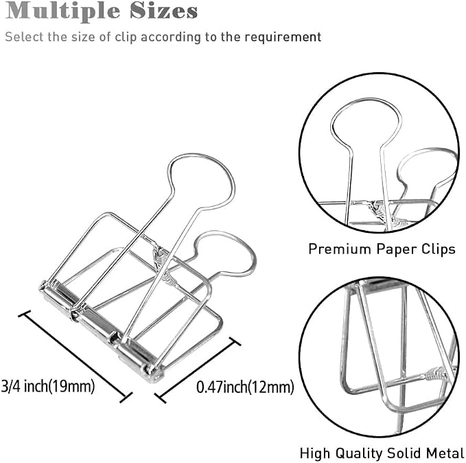 Small Binder Clips, 36 Pack, 3/4 Inch, Standard 19mm, Hollow Out Silver - Image 2