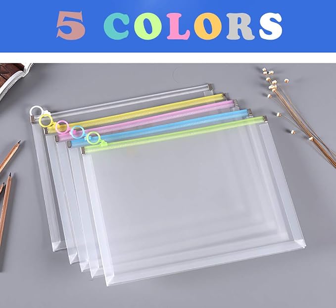 5Packs 9 3/4 x 13 Clear Plastic Zip Envelopes Letter File Document Paper Folder - Image 2