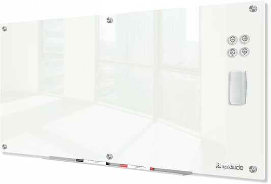 J&J worldwide Glass Dry Erase Board 6' x 3', Glass Whiteboard Magnetic, Large Frameless Glass White Boards for Walls, Includes Magnets, Marker Tray, Eraser for Office, Home, School-DeskLoop Office