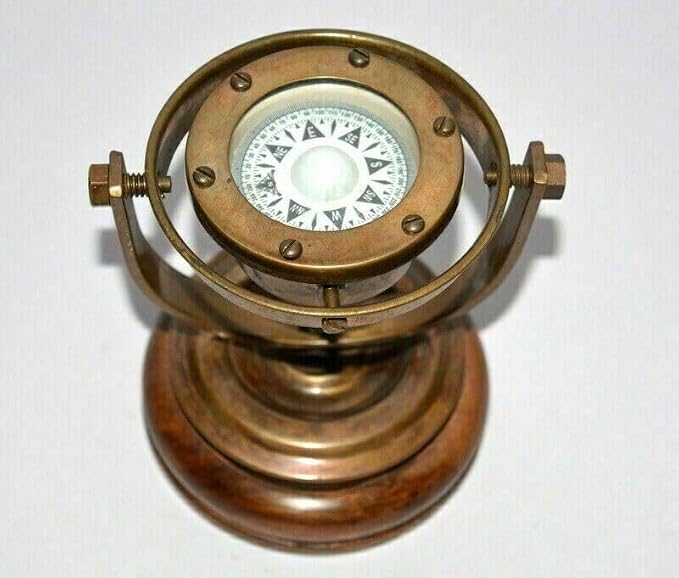 Nautical Brass Gimbal Compass Vintage Style Ship's Binnacle gimballed Compass - Image 6