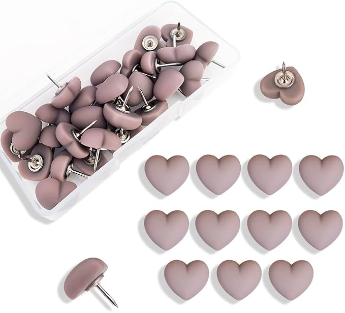 28pcs Decorative Heart Push Pins Grey Purple Thumbtacks Thumb Tacks by Aoxsie