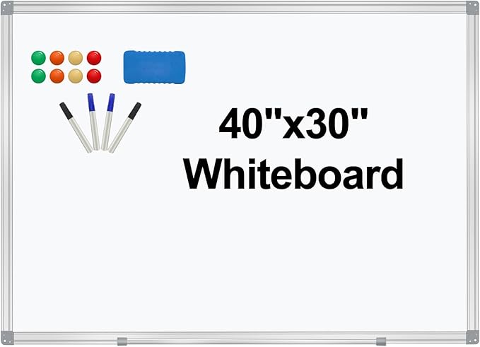 Dry Erase Board for Wall Aluminum Presentation Magnetic Whiteboard with Long Pen Tray, Wall-Mounted White Board for School, Office and Home (40"x30")-DeskLoop Office