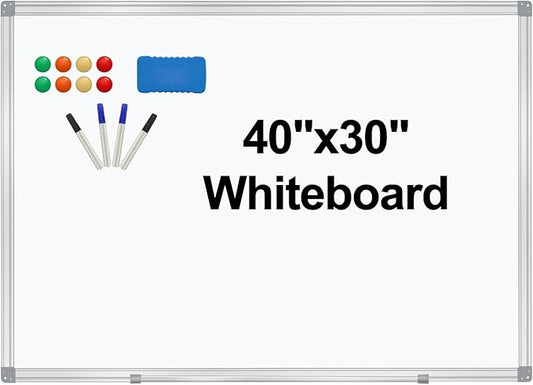 Dry Erase Board for Wall Aluminum Presentation Magnetic Whiteboard with Long Pen Tray, Wall-Mounted White Board for School, Office and Home (40"x30")-DeskLoop Office