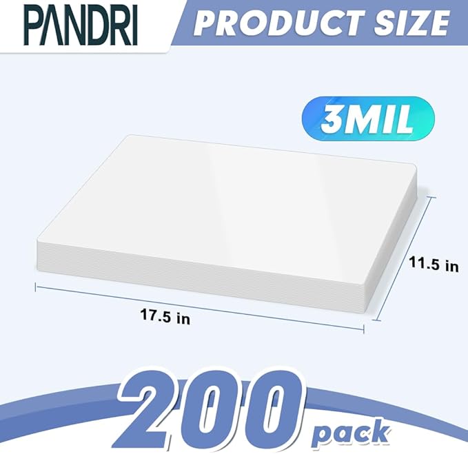 Laminating Sheets, PANDRI 200 Pack Thermal Laminating Pouches Holds 11 x 17 Inch, 3 Mil Plastic Laminator Paper 11.5 x 17.5 Inch, Clear Round Corner-DeskLoop Office